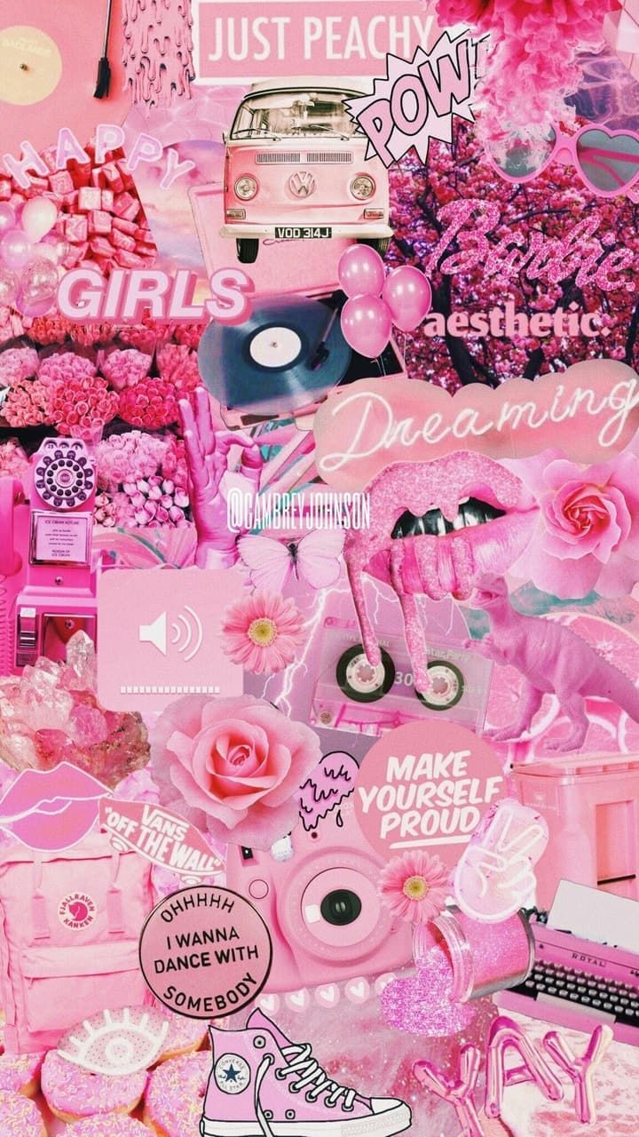 Collage, Pink, Girls, Retro, Rosen, Moodboard, HD, Hintergrundbild fürs Handy