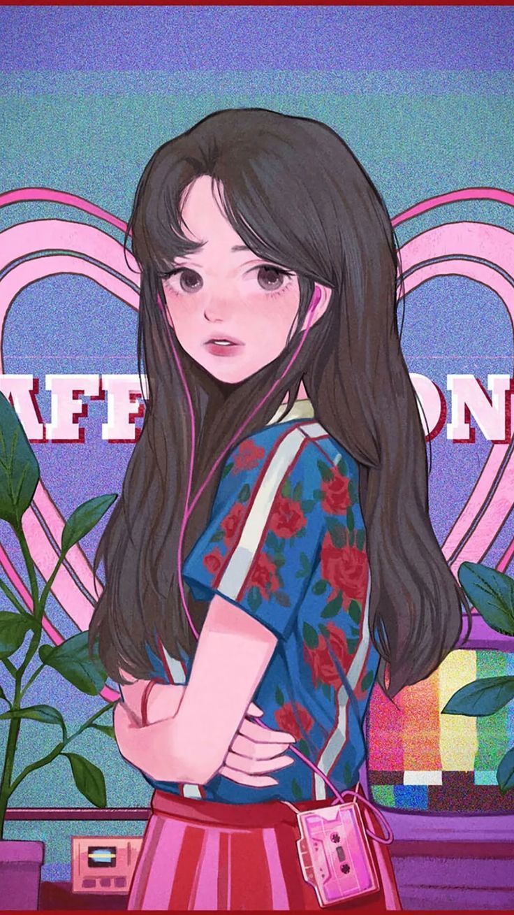 Illustration, Mädchen, Langes Haar, Retro-Stil, Bunt, HD, Sperrbildschirm fürs iPhone