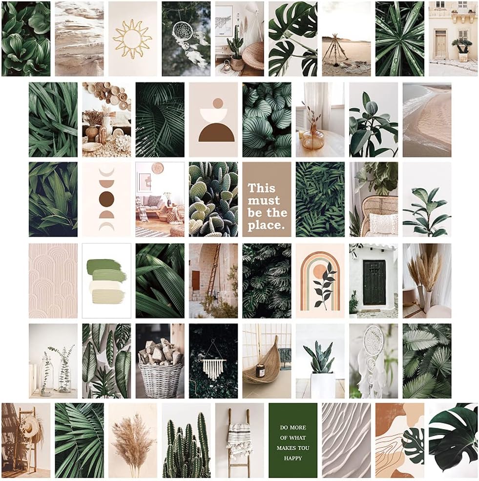 Collage, Grüne Ästhetik, Pflanzen, Monstera, Fotowand, Hintergrundbild für iPad und Tablet