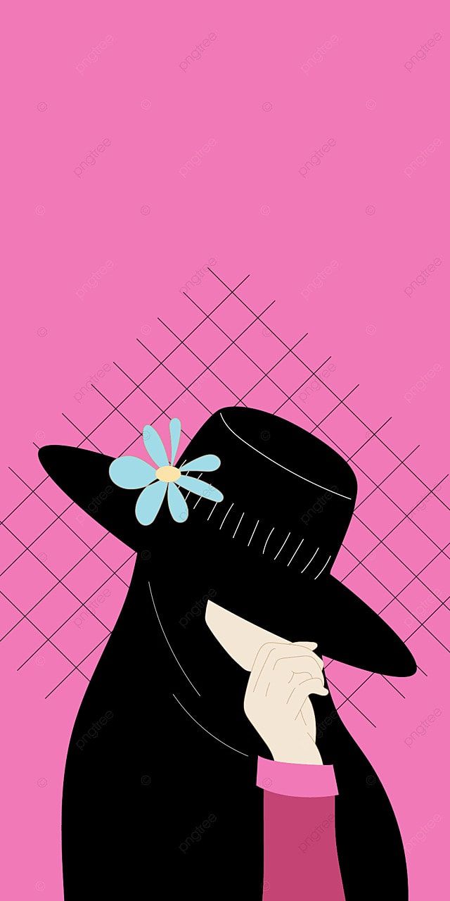 Illustration, Frau mit Hut, Schwarzer Hut, Pink, Minimalismus, Hintergrundbild fürs Handy
