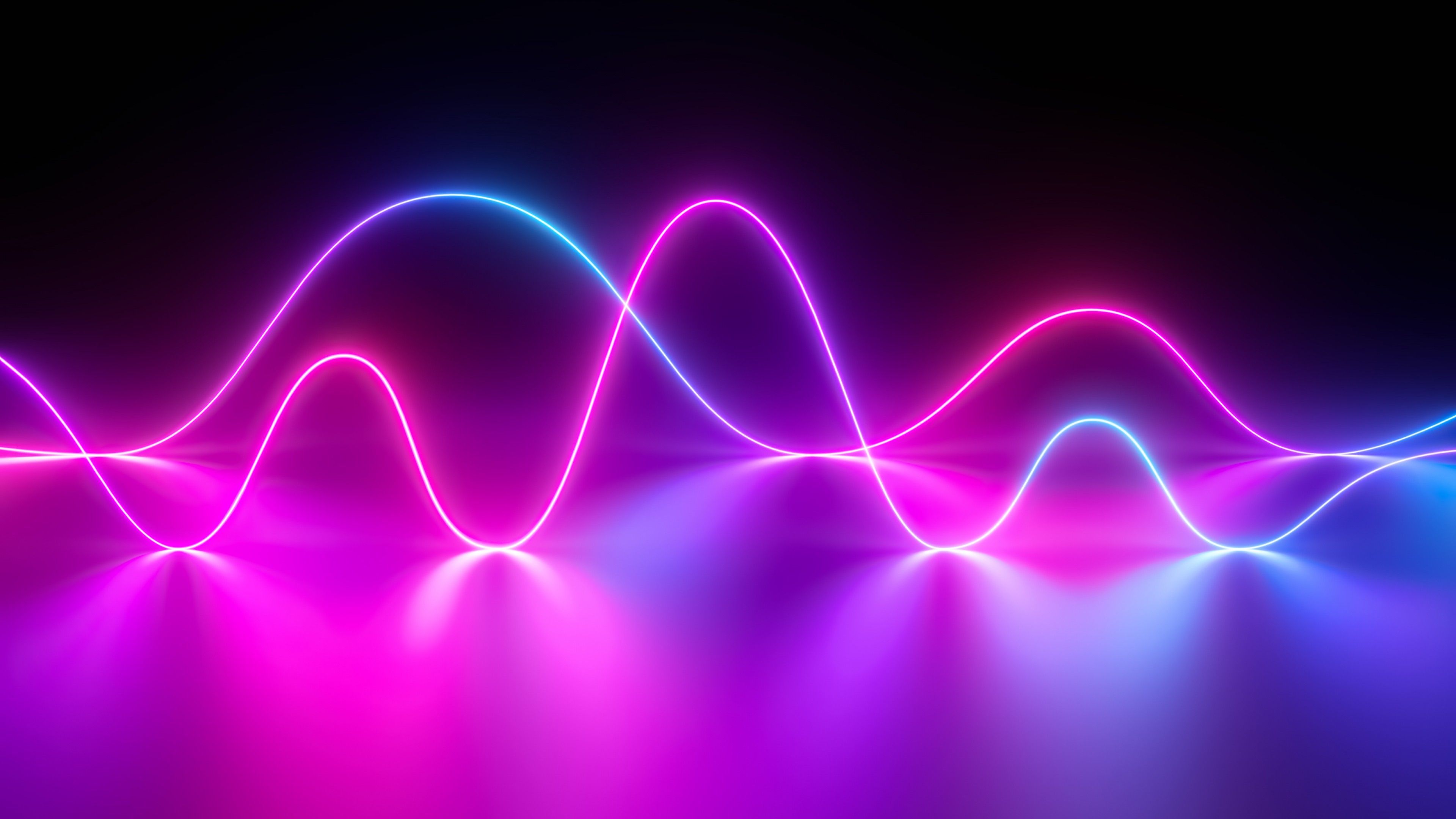 Wellenlinien, Lichtwellen, Pink, Blau, Spiegelung, 4K, Hintergrund für den Desktop