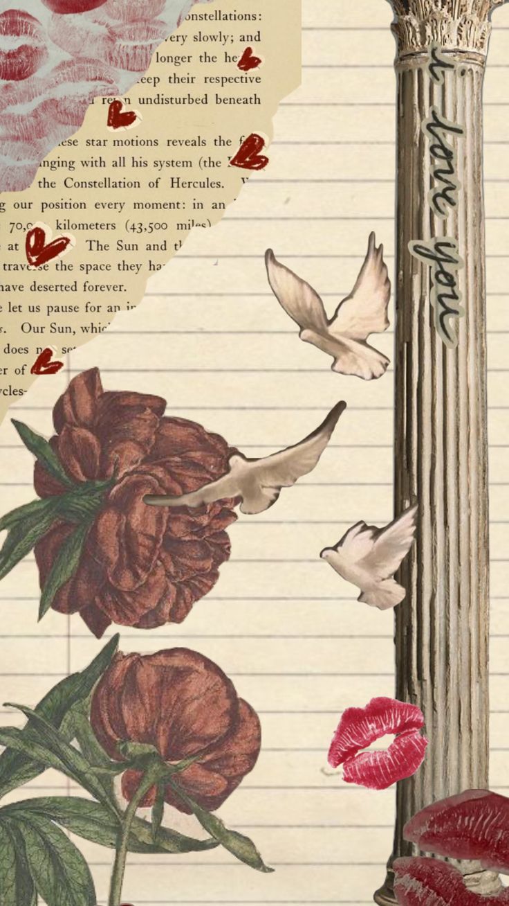 Collage, Vintage, Rosen, Säule, Taube, Brief, iPhone 17e, Sperrbildschirm
