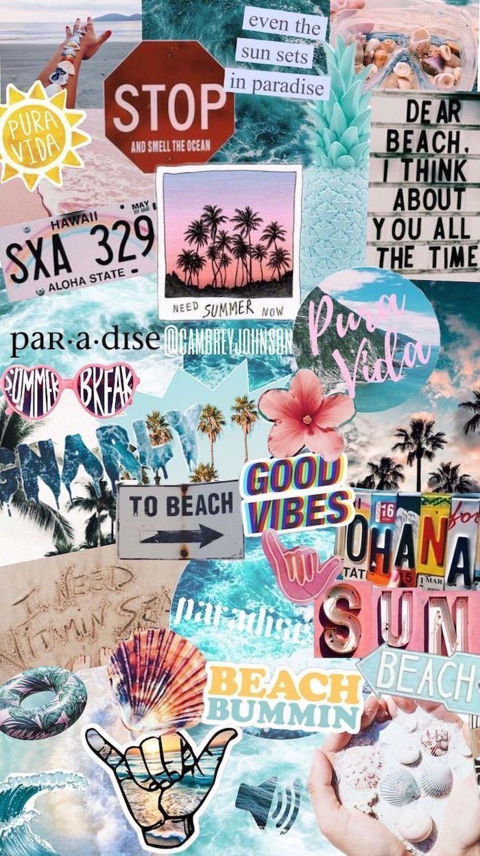 Collage, Sommer, Strand, Sticker, Bunt, Good Vibes, Hintergrundbild fürs iPhone 17e