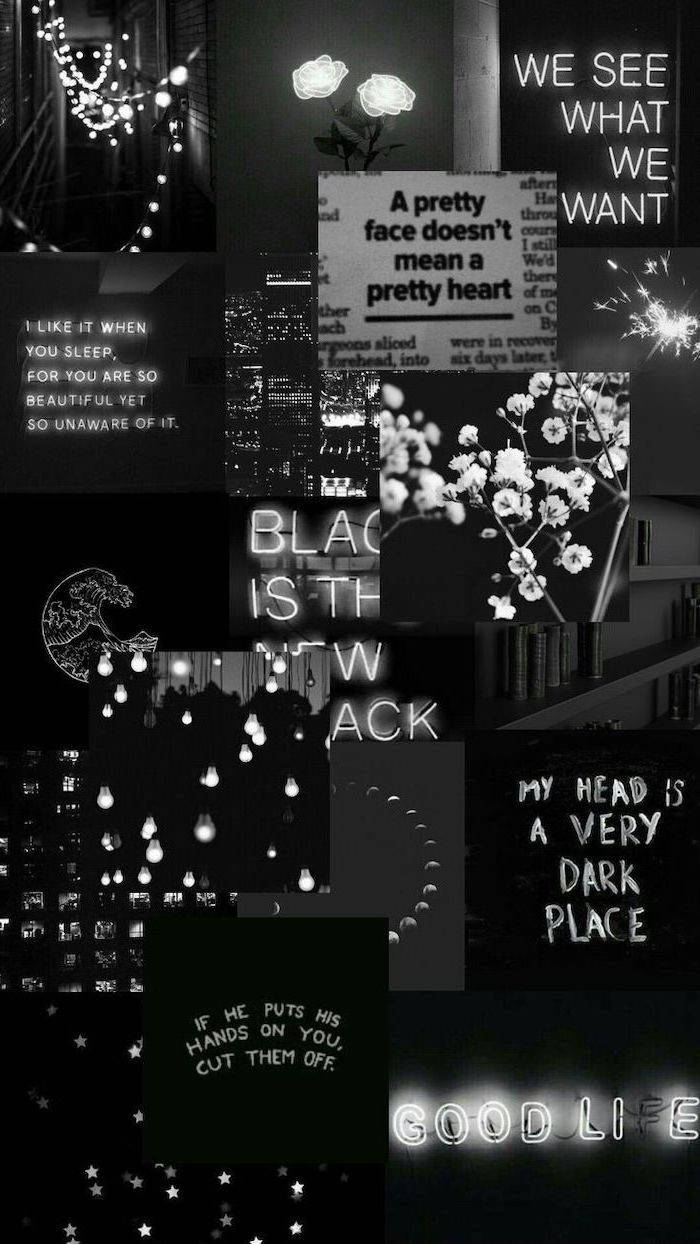 Collage, Zitate, Text, Grunge, Dunkel, iPhone 17e, Handy-Hintergrundbild