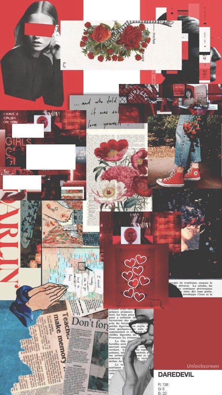 Collage, Rot, Schwarz-Weiß, Ästhetik, Fotos, Hintergrundbild fürs iPhone