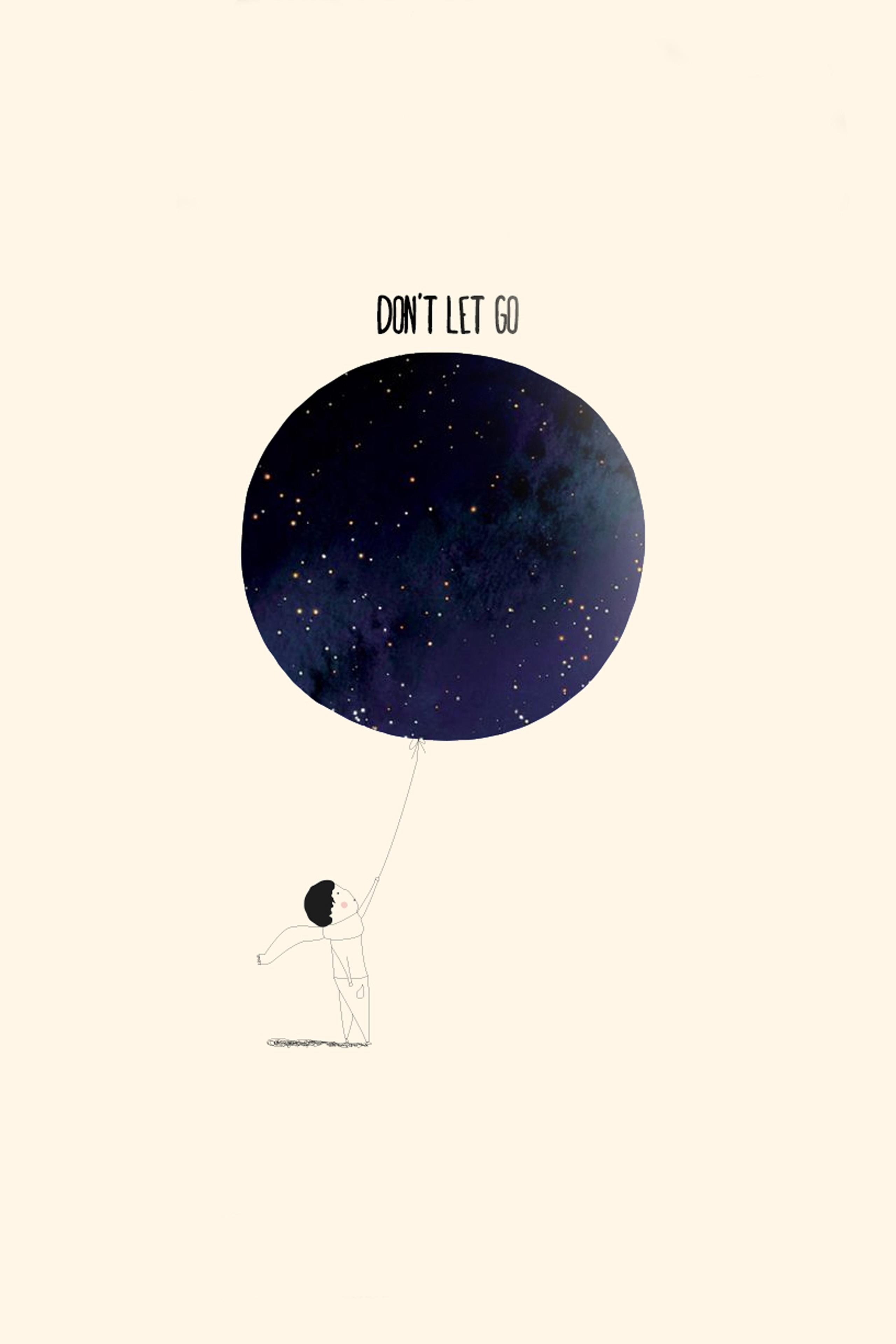 Don't Let Go, Planet, Astronaut, Ballon, Minimalismus, Creme, Hintergrundbild fürs iPhone 17e