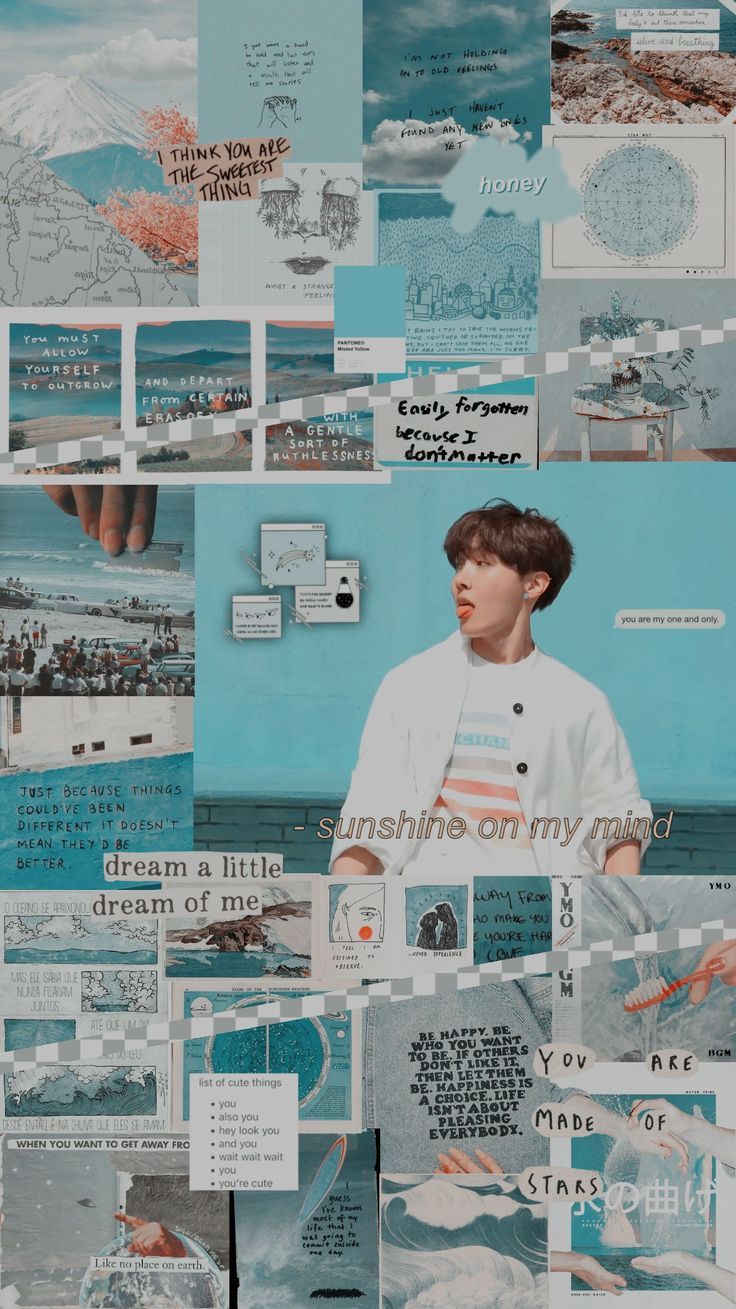 Collage, Türkis, Ästhetik, K-Pop, Fotos, iPhone-17e-Wallpaper