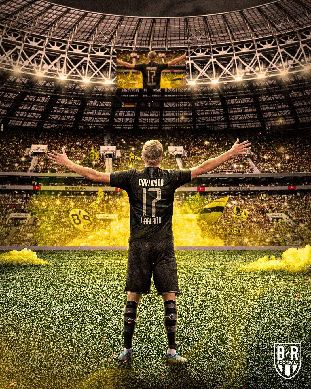 Erling Haaland, Borussia Dortmund, Signal Iduna Park, Ausgebreitete Arme, Rückenansicht, iPad-Hintergrundbild