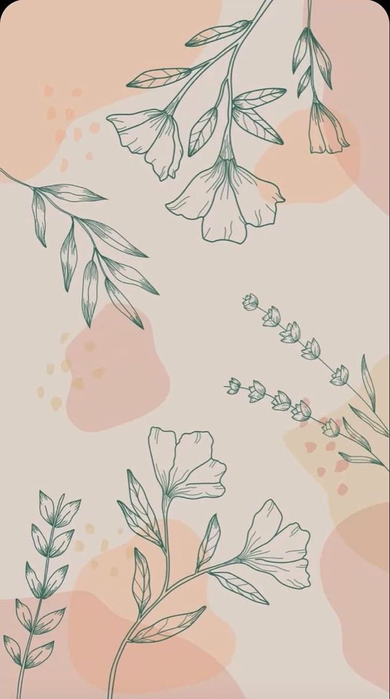 Blumen, Strichzeichnung, Boho, Pastellfarben, Floral, Hintergrundbild fürs iPhone