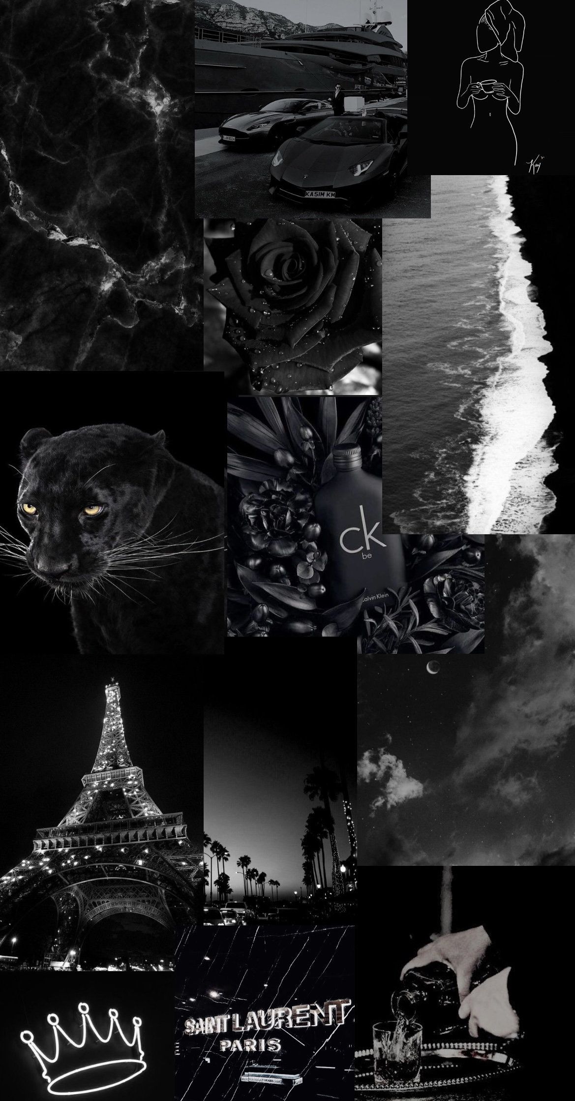 Dark Aesthetic, Collage, Eiffelturm, Rosen, Krone, Full HD, Sperrbildschirm fürs iPhone