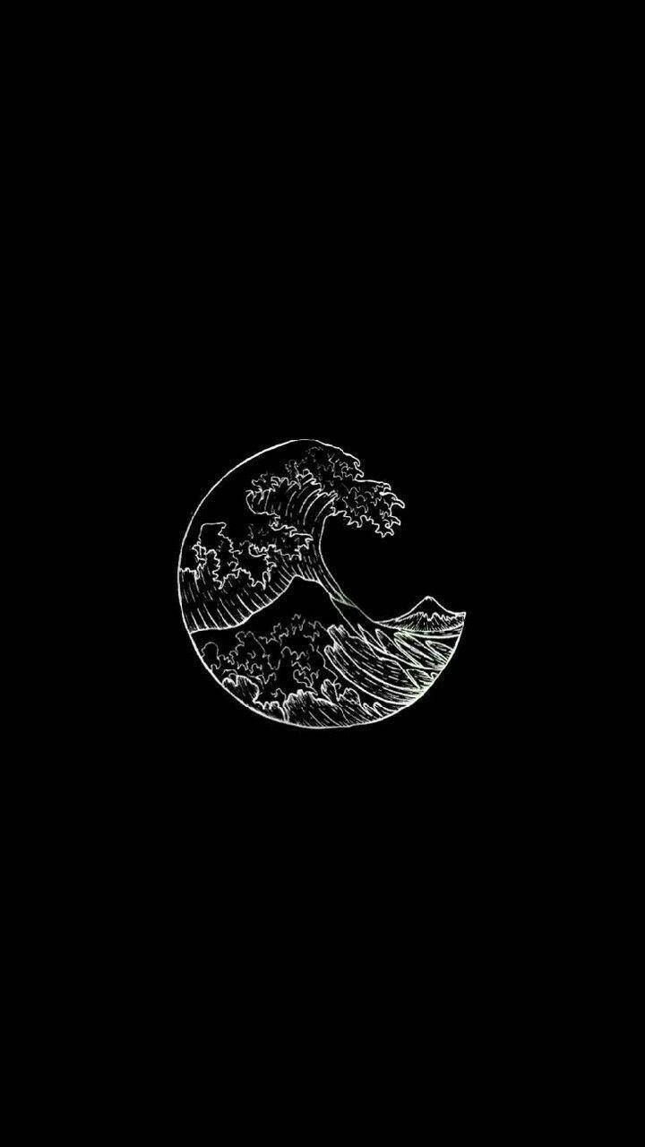 Die große Welle vor Kanagawa, Hokusai, Kreis, Line Art, Japanische Kunst, HD, iPhone-Hintergrundbild