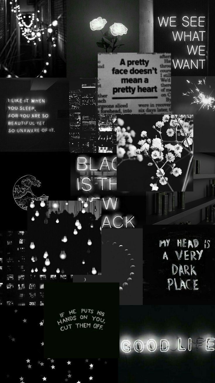 Dark Aesthetic, Collage, Sprüche, Lichter, Grunge, HD, Handy-Hintergrund im Hochformat