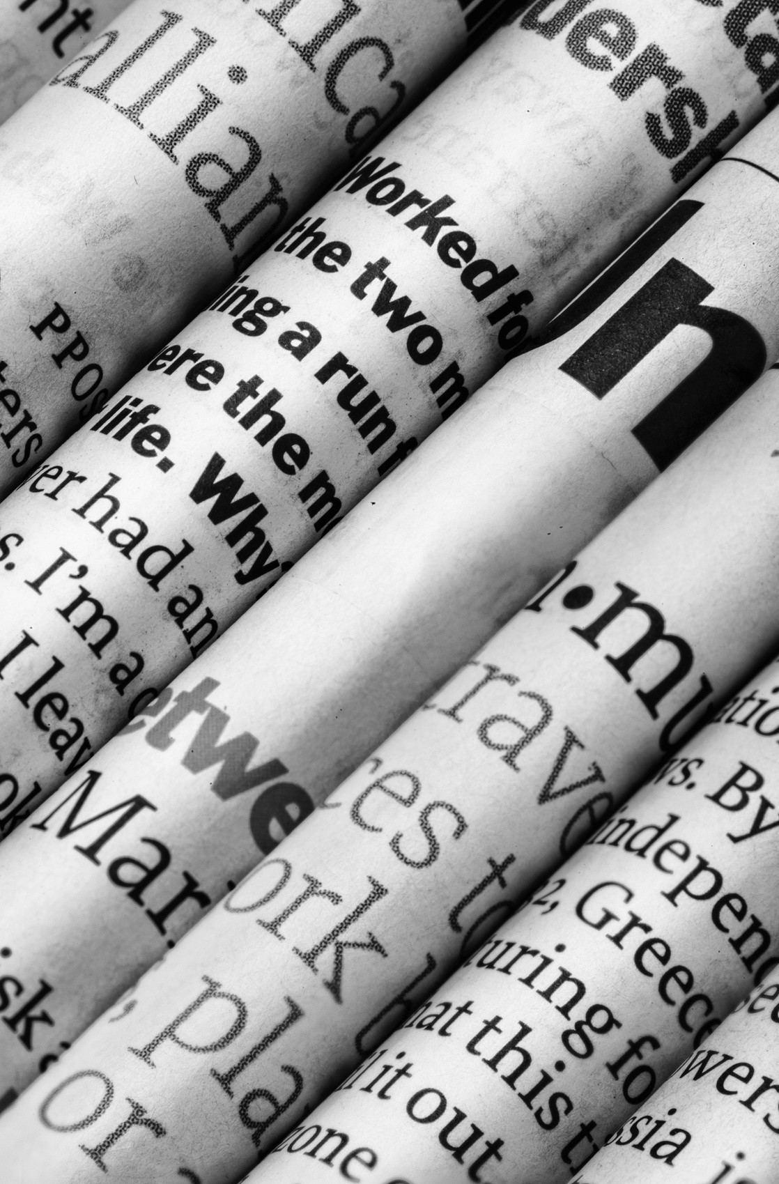 Zeitung, Zeitungspapier, Typografie, Graustufen, Full HD, Handy-Hintergrund im Hochformat