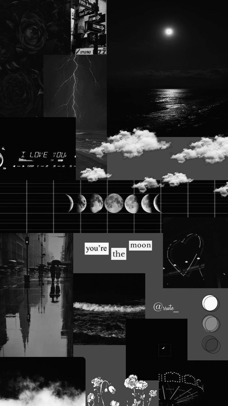 Dark Aesthetic, Collage, Mondphasen, Nacht, Wolken, HD, Sperrbildschirm fürs iPhone