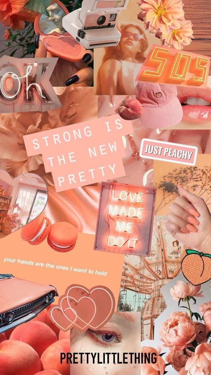 Collage, Pfirsich-Ästhetik, PrettyLittleThing, Fotowand, HD, iPhone-Hintergrundbild
