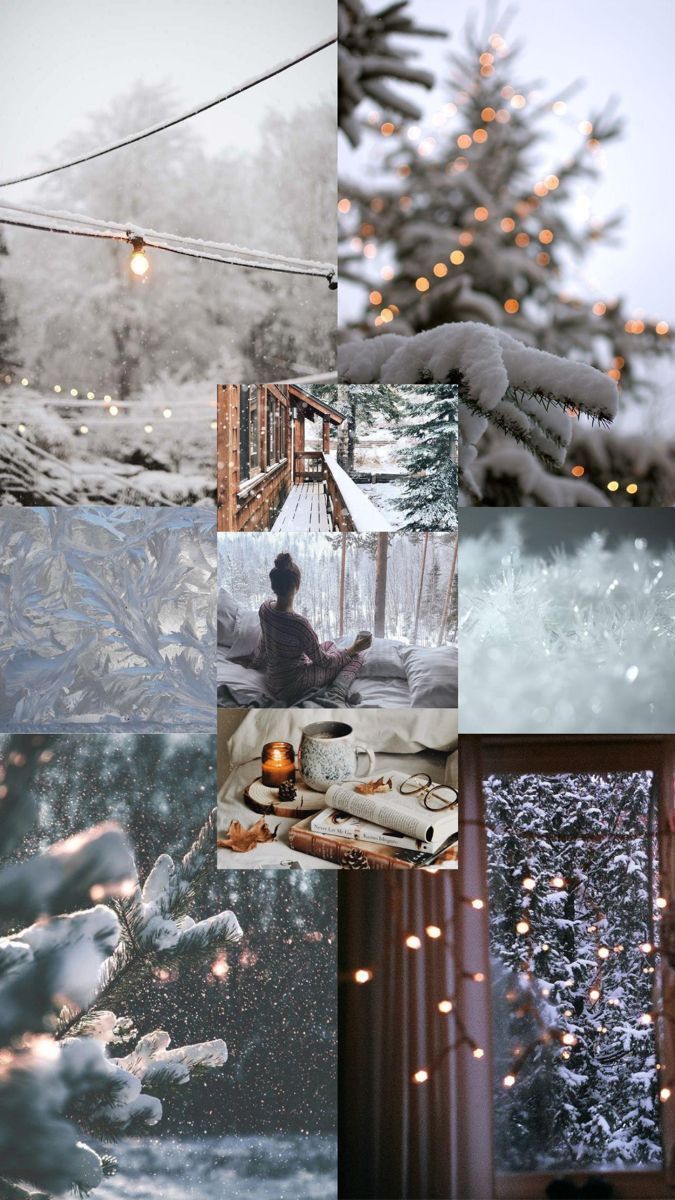 Collage, Weihnachtsbaum, Lichterkette, Schnee, Gemütlich, Hintergrundbild fürs Handy