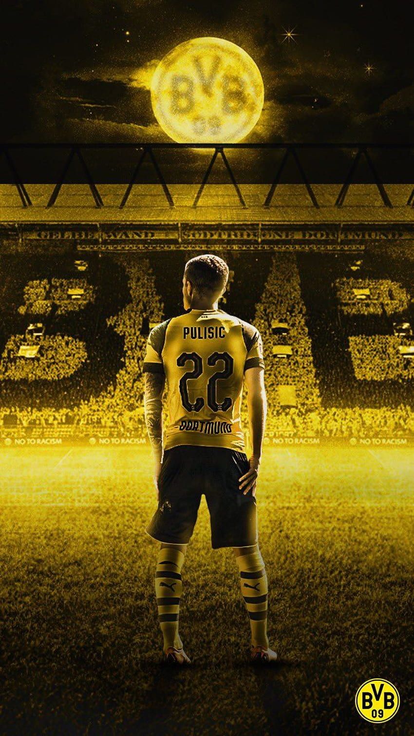 Borussia Dortmund, BVB-Logo, Fußballspieler, Goldenes Licht, Rückenansicht, Android-Hintergrundbild
