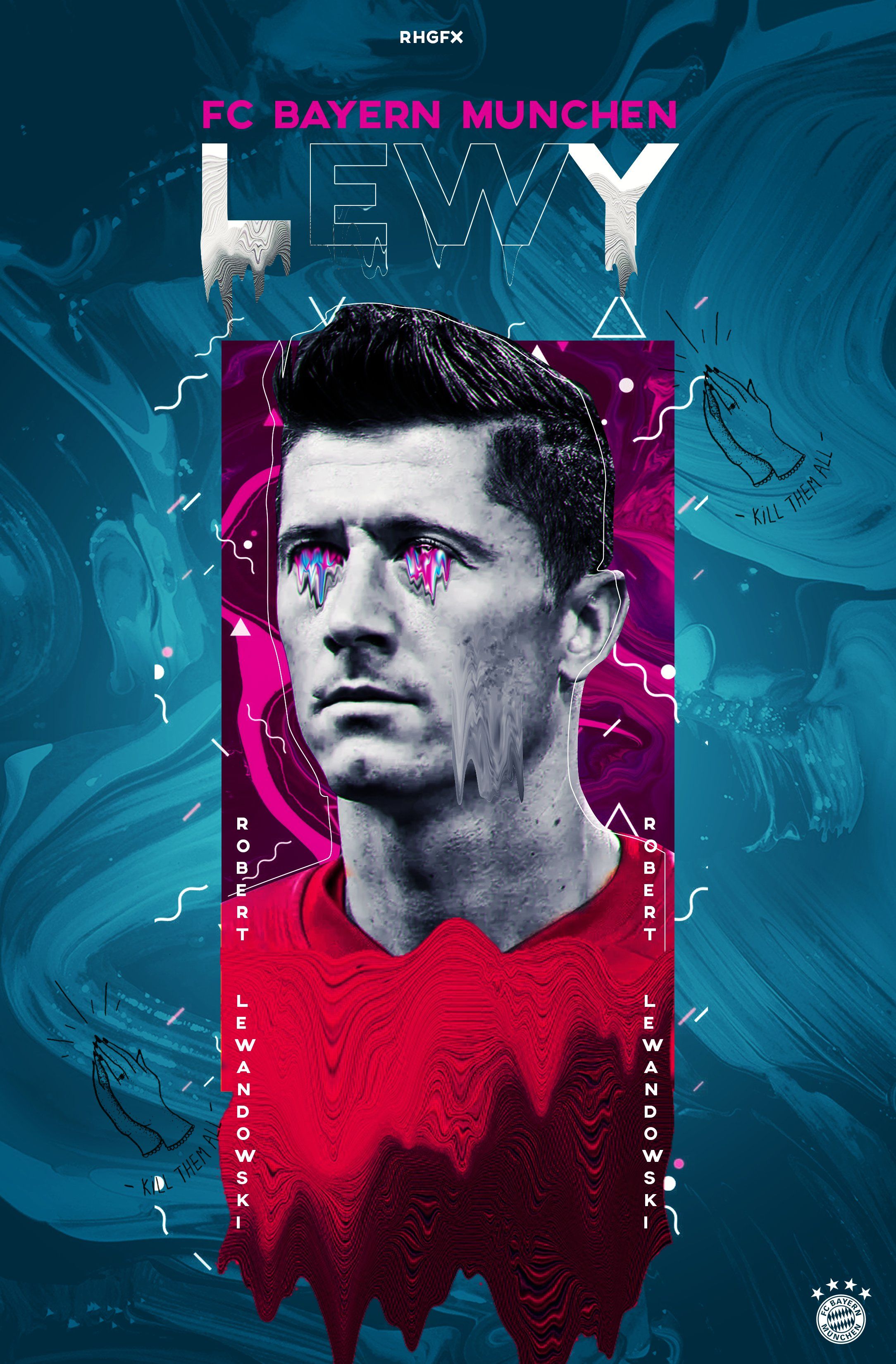 Robert Lewandowski, Lewy, FC Bayern München, Poster, Türkis, QHD+, Handy-Hintergrundbild