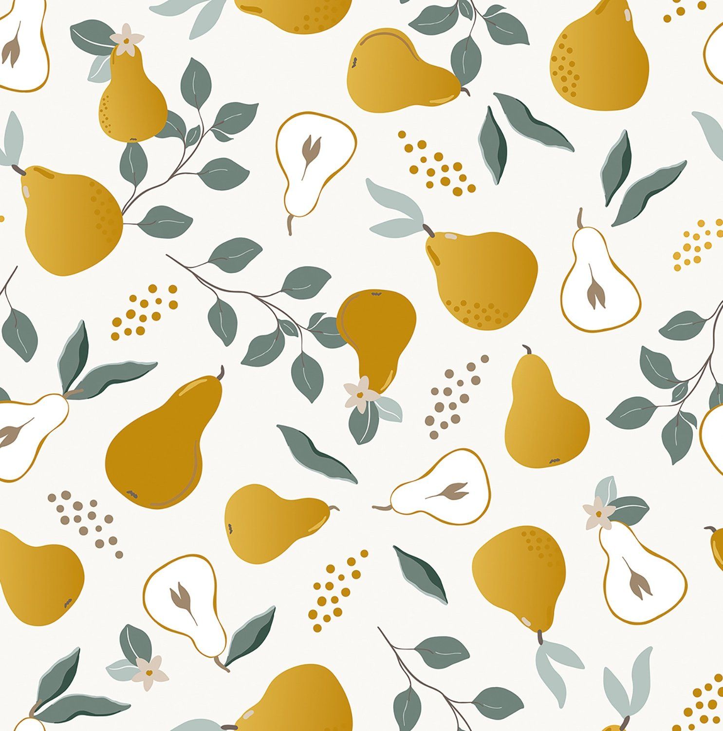 Birnen, Muster, Blätter, Gold, Illustration, HD, Hintergrundbild fürs Tablet