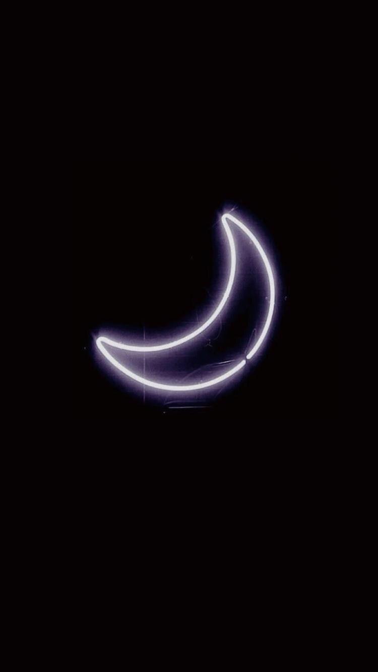 Mondsichel, Neon, Schwarzer Hintergrund, Minimalismus, Lila, Sperrbildschirm fürs iPhone 17
