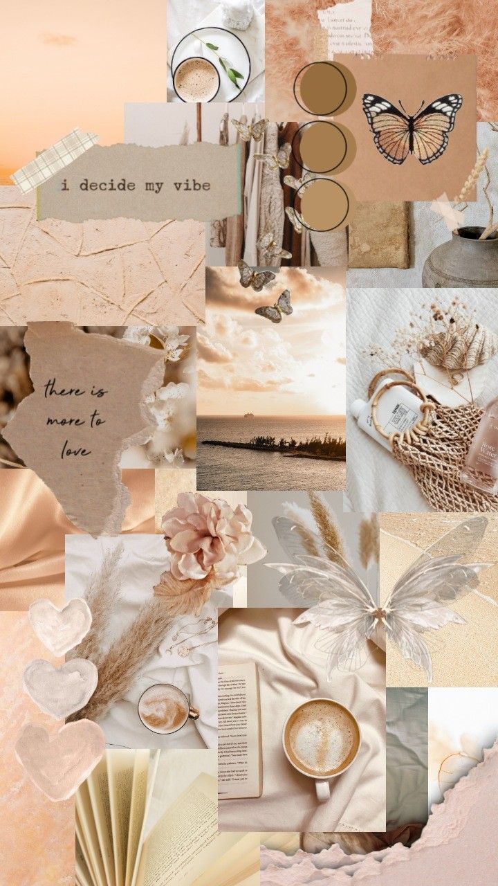Collage, Beige Ästhetik, Schmetterling, Zitate, Neutral, HD, iPhone-Hintergrundbild