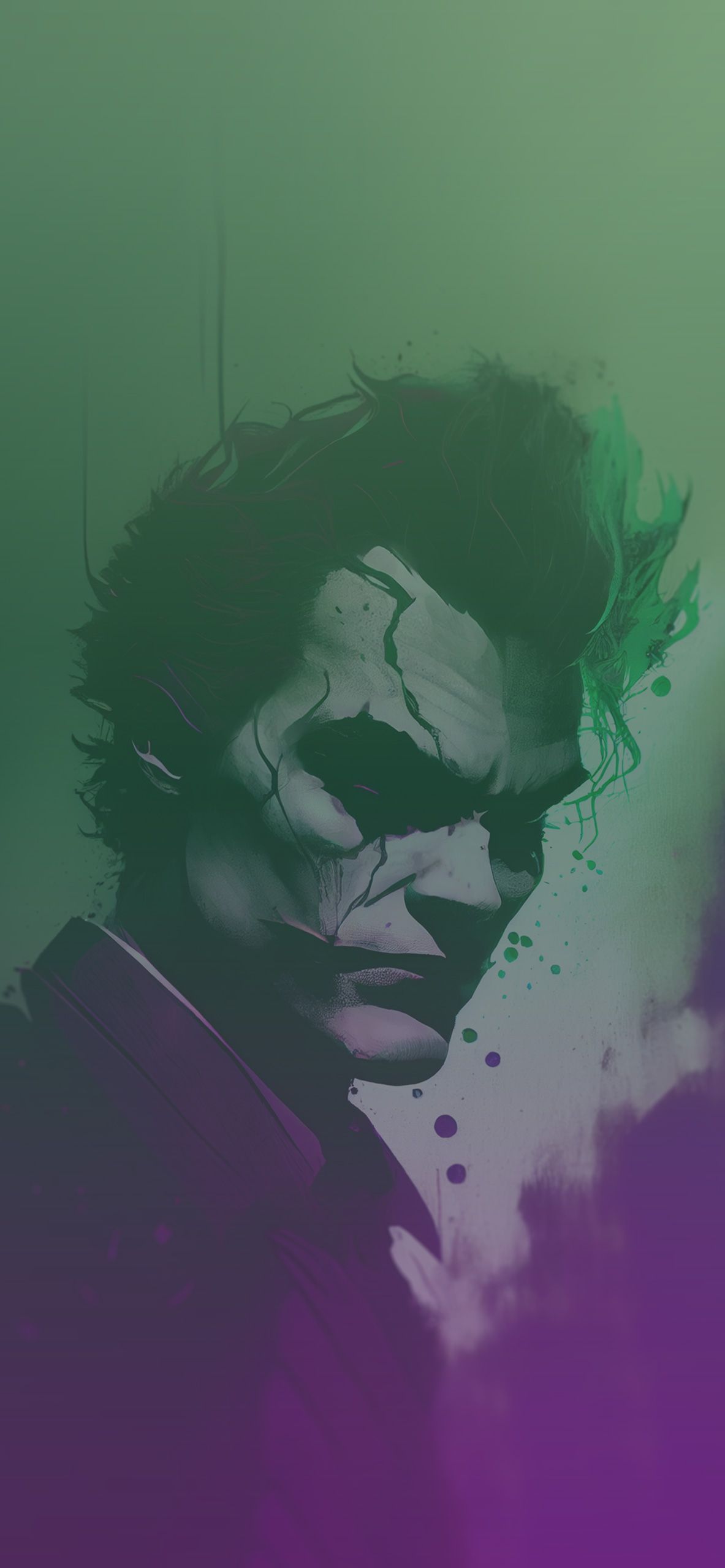 Joker, DC Comics, Bösewicht, Grün, Lila, Porträt, iPhone 17, Handy-Hintergrund