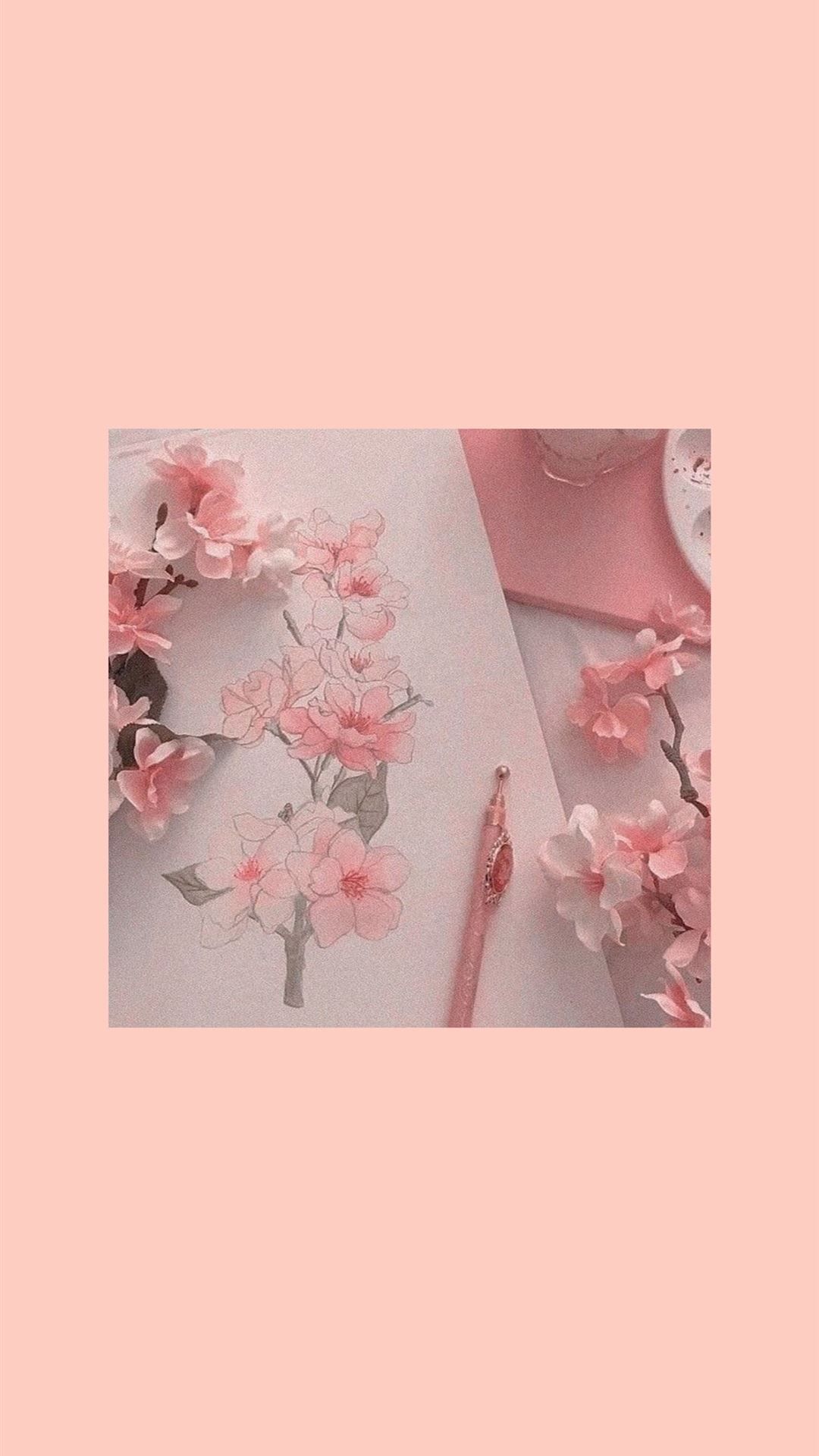 Kirschblüten, Rahmen, Pastellrosa, Minimalismus, iPhone-17-Hintergrundbild
