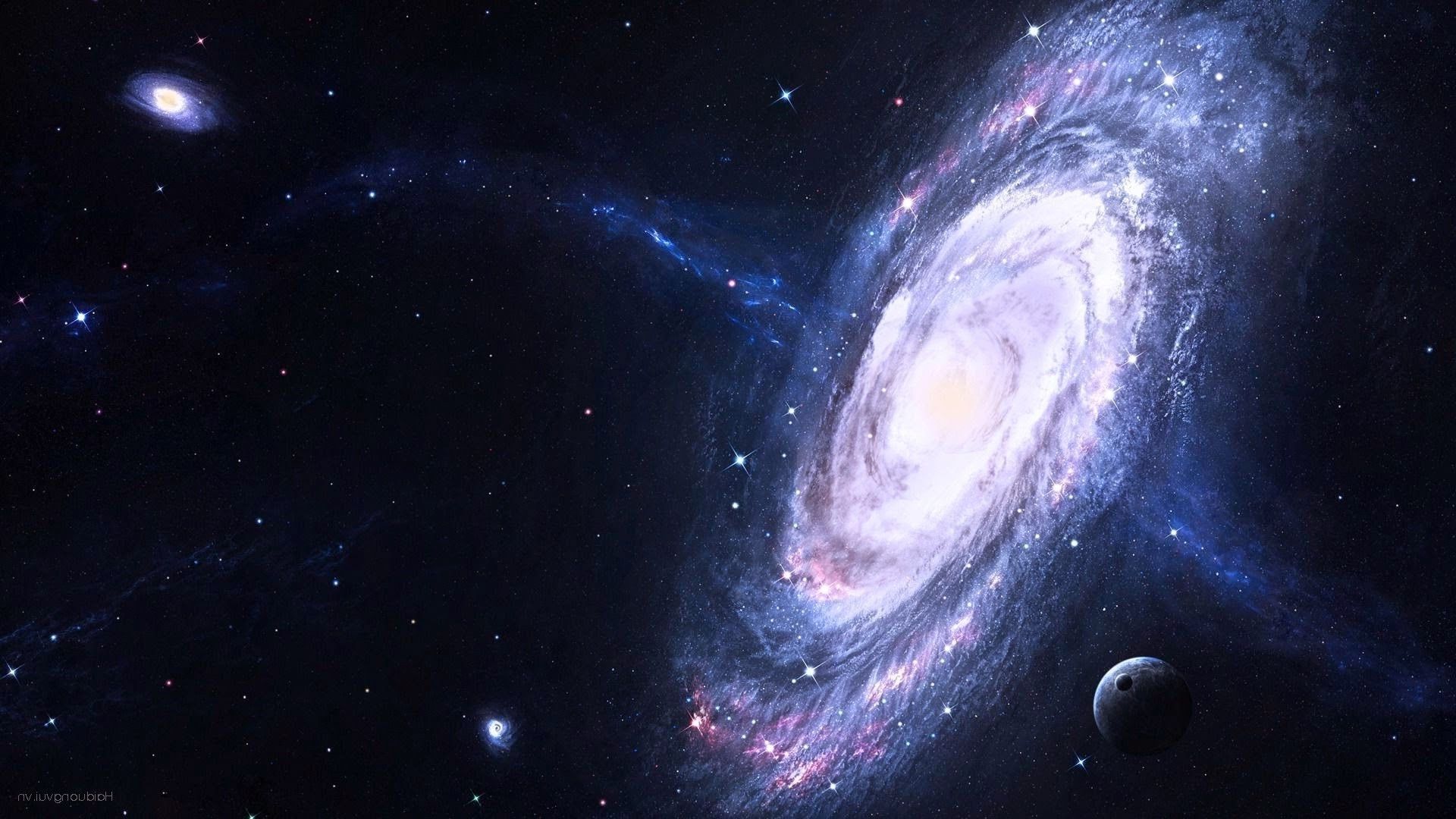 Spiralgalaxie, Planet, Sternenhimmel, Blau, Weltall, 1920x1080, Full-HD-Hintergrundbild für PC