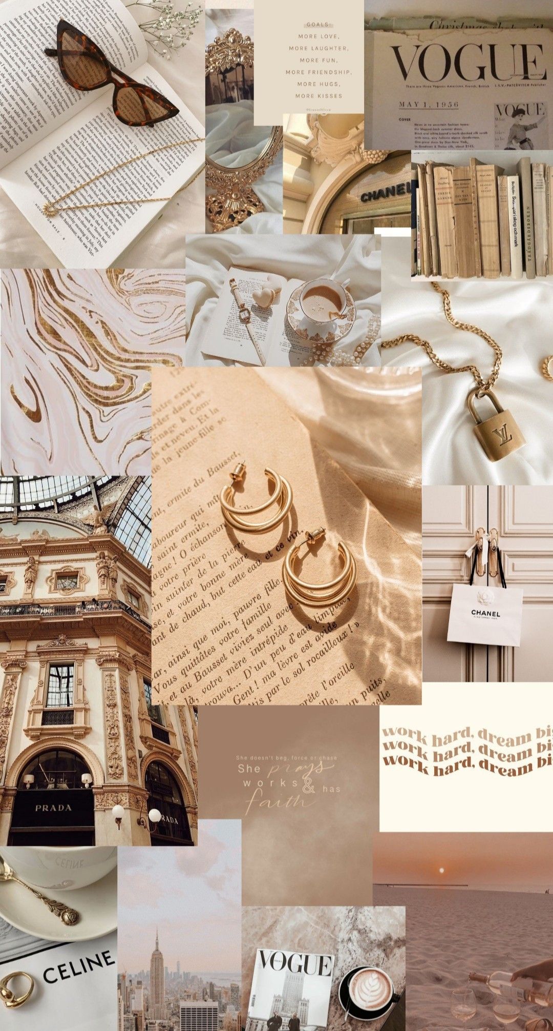 Collage, Vogue, Beige Ästhetik, Schmuck, Mode, Full HD, Hintergrundbild fürs Handy
