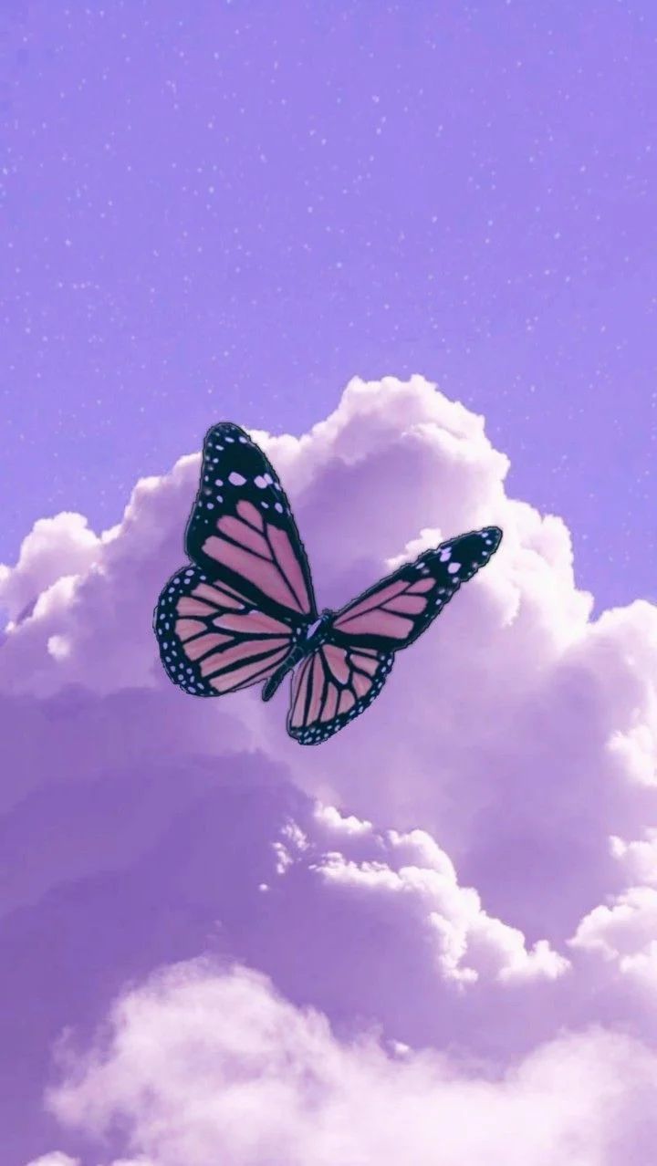 Schmetterling, Lila Wolken, Violett, Pastellfarben, HD, Hintergrundbild fürs Handy