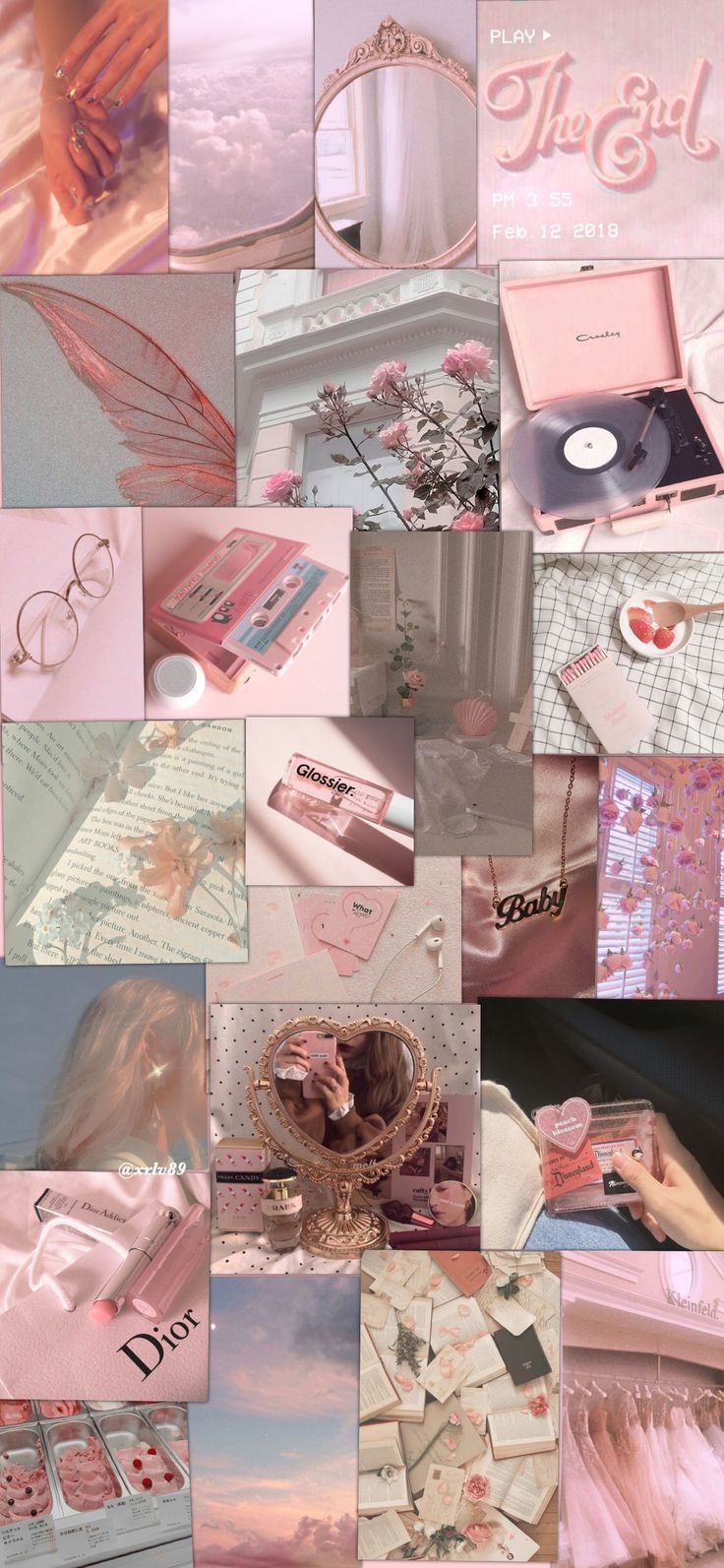 Collage, Rosa Ästhetik, Pastell, Fotowand, Hintergrundbild für iPhone und Android