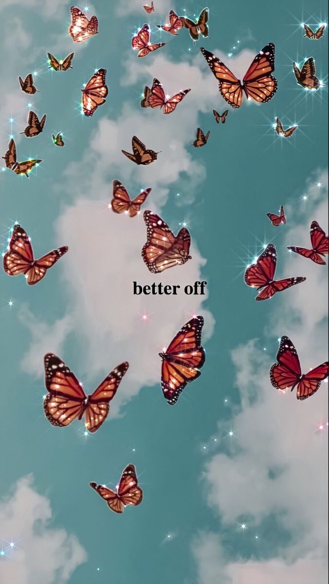 Better off, Rote Schmetterlinge, Wolken, Türkiser Himmel, Sperrbildschirm fürs iPhone