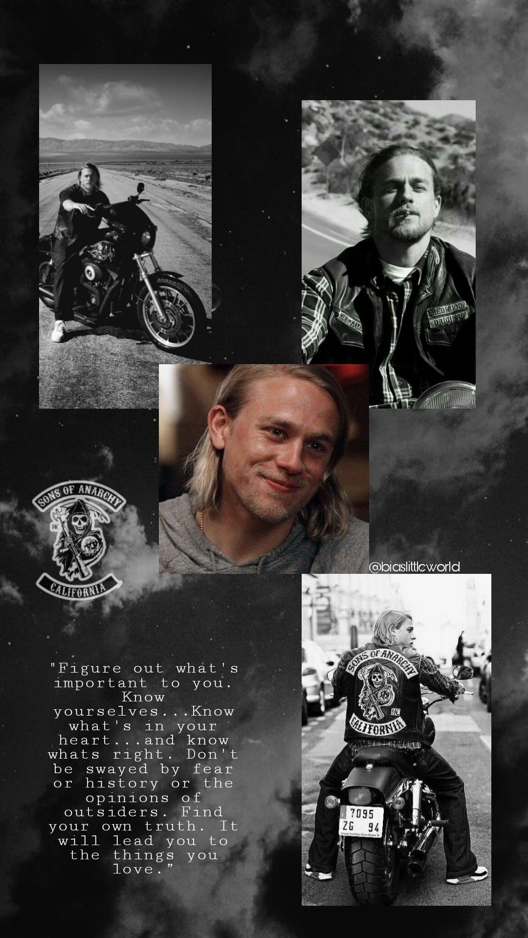 Jax Teller, Charlie Hunnam, Sons of Anarchy, Collage, Motorrad, Schwarz-Weiß, Hochformat-Hintergrundbild
