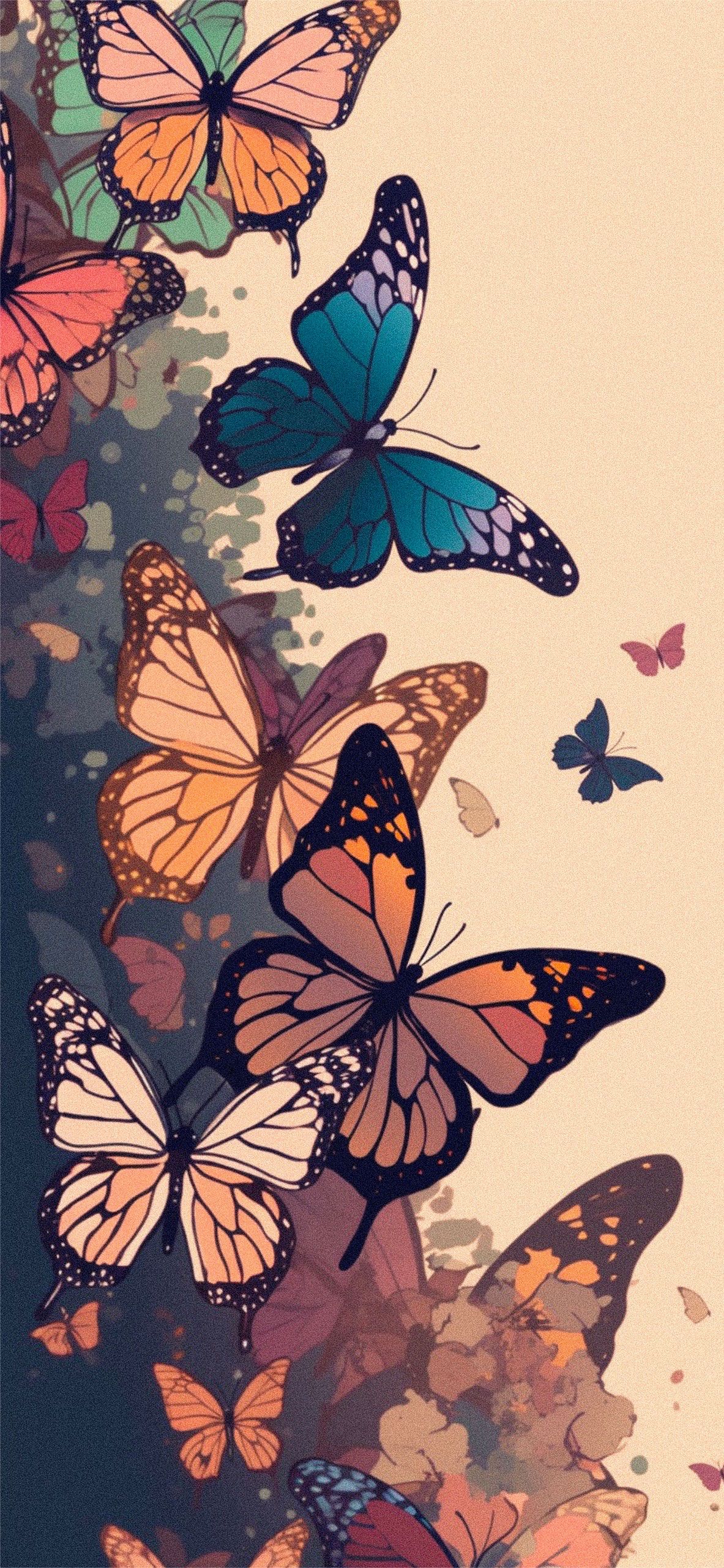 Schmetterlinge, Gemälde, Herbstfarben, Blätter, Full HD, Hintergrundbild fürs Handy