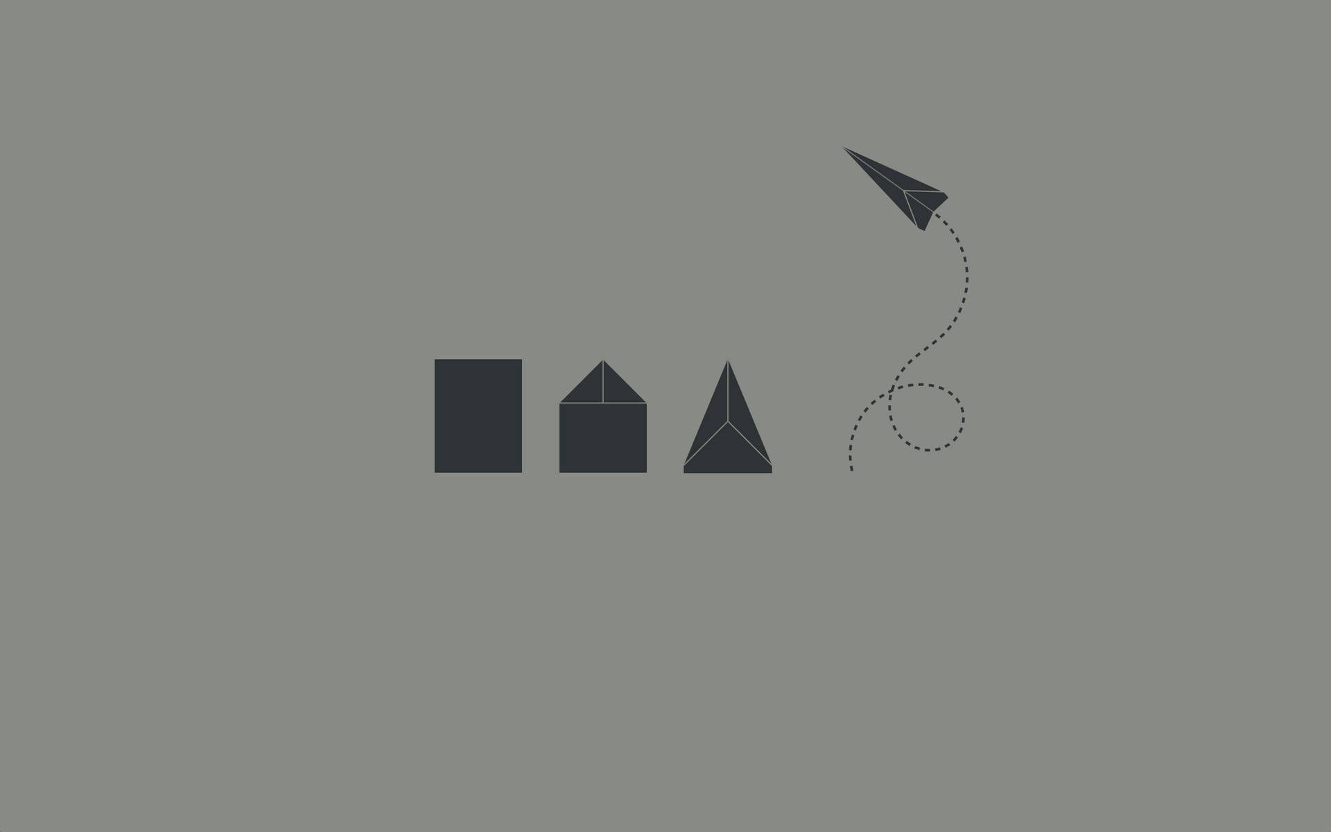 Geometrische Formen, Papierflieger, Minimalistisch, Graugrün, Full-HD-Hintergrundbild für PC