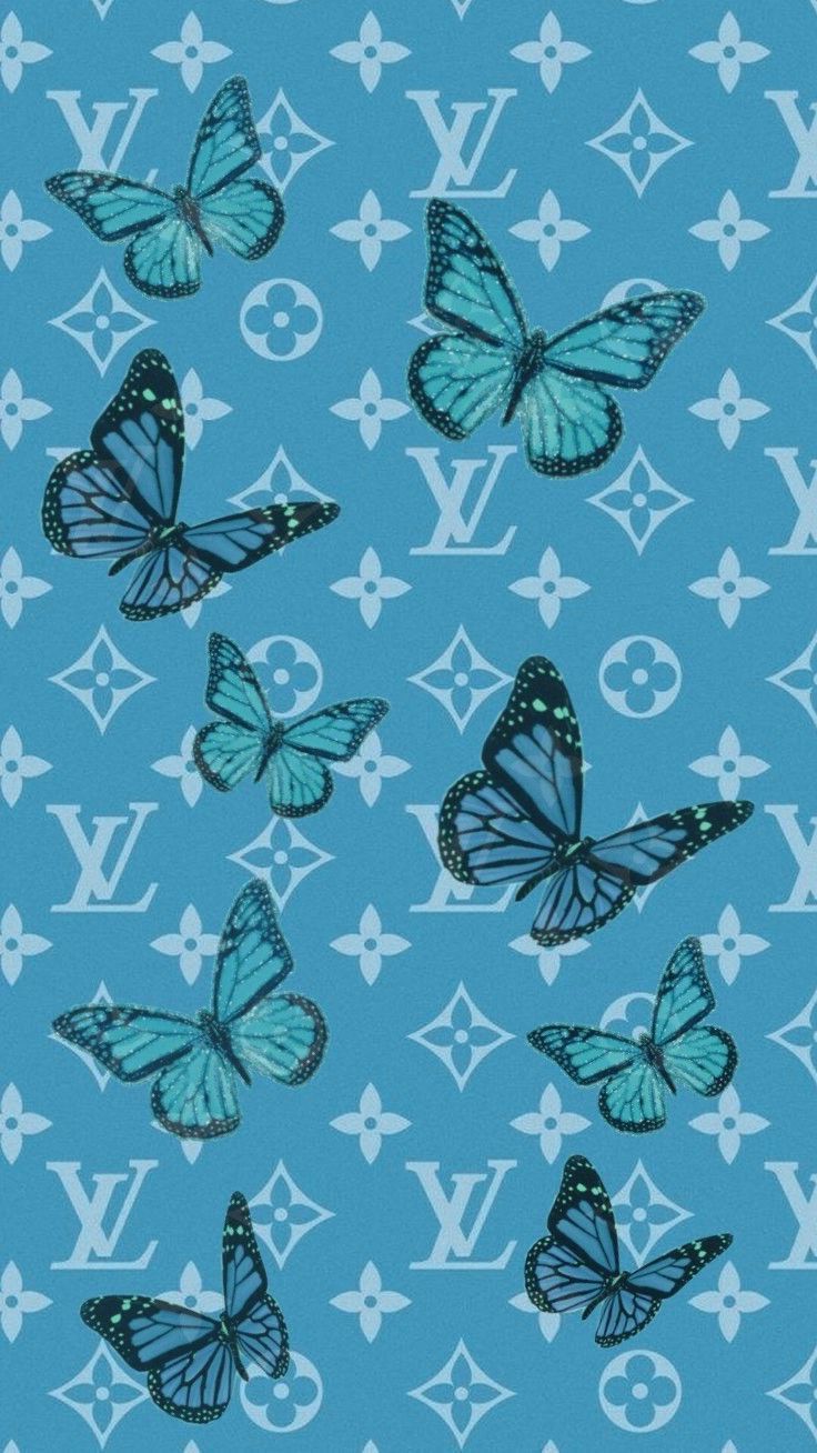 Louis Vuitton, Monogramm, Türkise Schmetterlinge, Muster, Android-Hintergrundbild