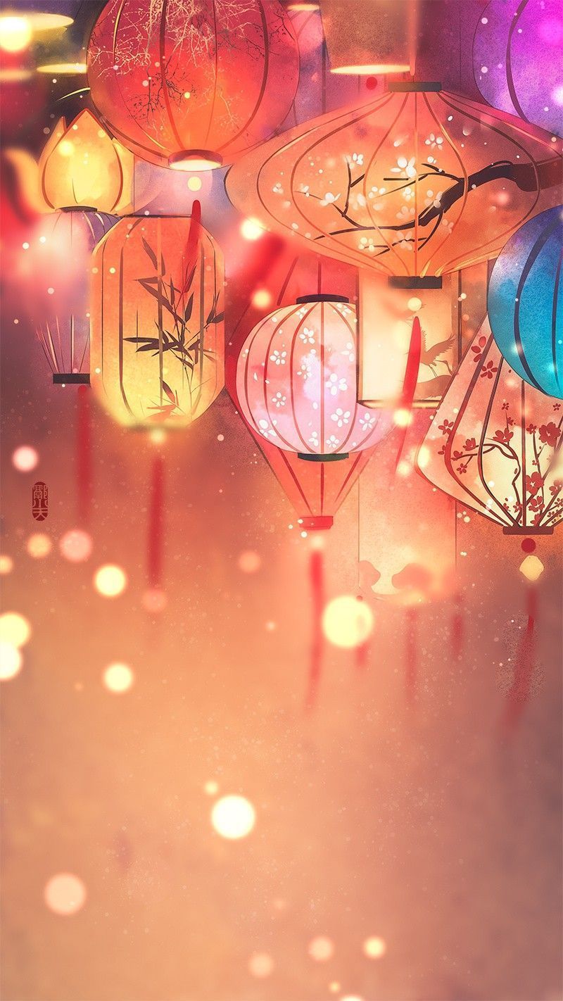 Chinesische Laternen, Lampions, Bokeh, Leuchten, Rot-Orange, HD, Handy-Hintergrund