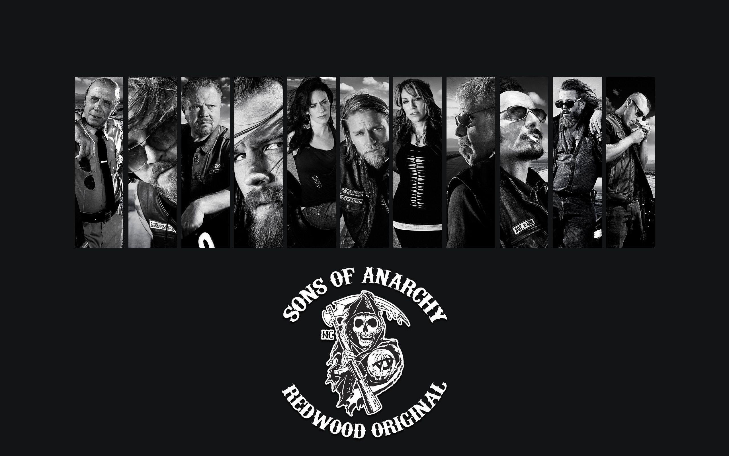 Sons of Anarchy, Besetzung, Redwood Original, Porträts, Schwarz-Weiß, 2K, PC-Hintergrundbild