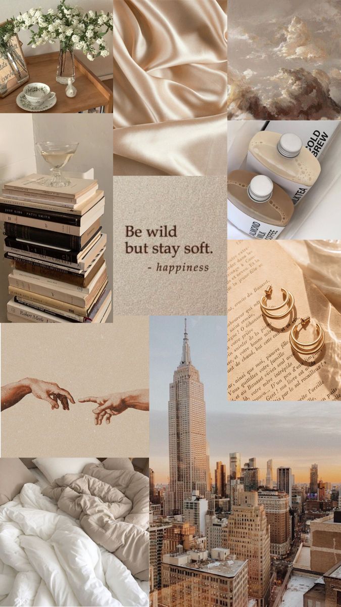Collage, Empire State Building, Die Erschaffung Adams, Bücher, Beige, Android-Hintergrundbild