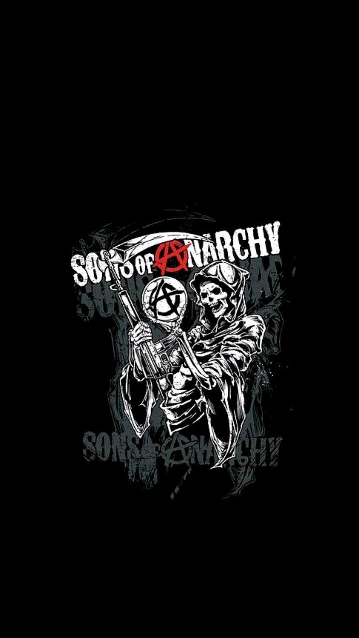 Sons of Anarchy, Reaper-Logo, Schwarzer Hintergrund, Grunge, Sperrbildschirm fürs iPhone