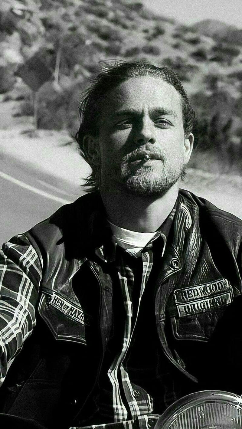 Jax Teller, Charlie Hunnam, Sons of Anarchy, Lederkutte, Schwarz-Weiß, HD, Handy-Hintergrundbild