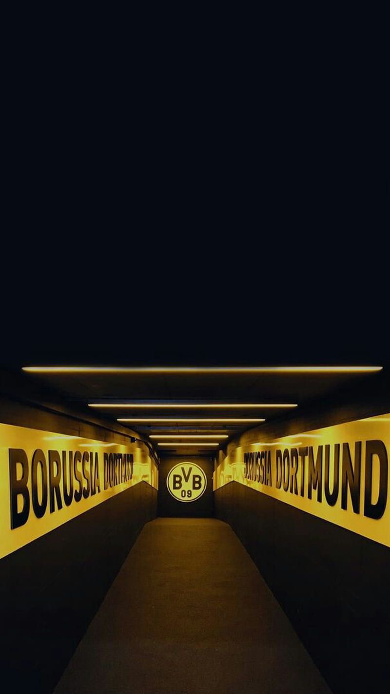 Borussia Dortmund, Spielertunnel, Signal Iduna Park, Dunkel, Schriftzug, HD, Handy-Hintergrund