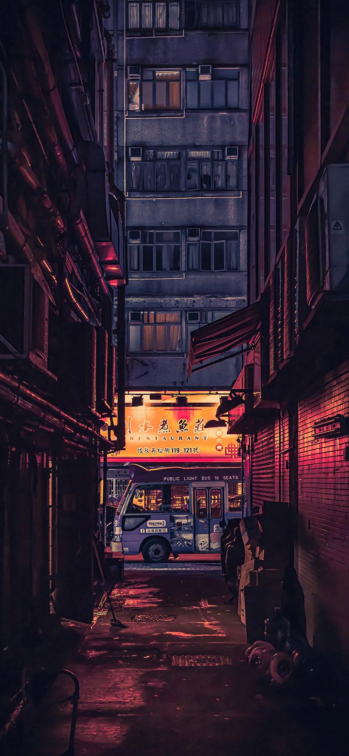 Wohnblock, Gasse, Nacht, Dunkel, Hochformat, HD, Hintergrundbild fürs Handy