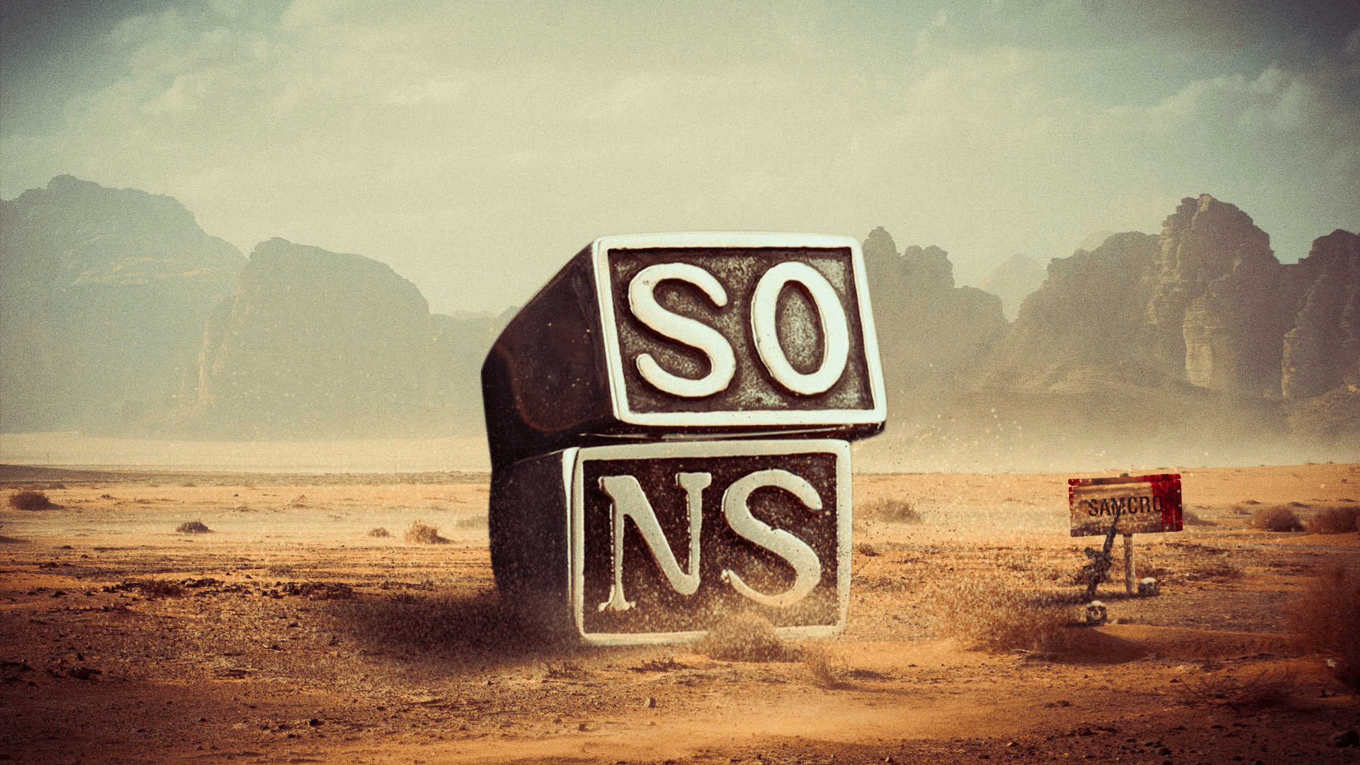 Sons of Anarchy, Sons-Ringe, Wüste, 3D-Rendering, Felsen, Full-HD-Hintergrundbild für PC