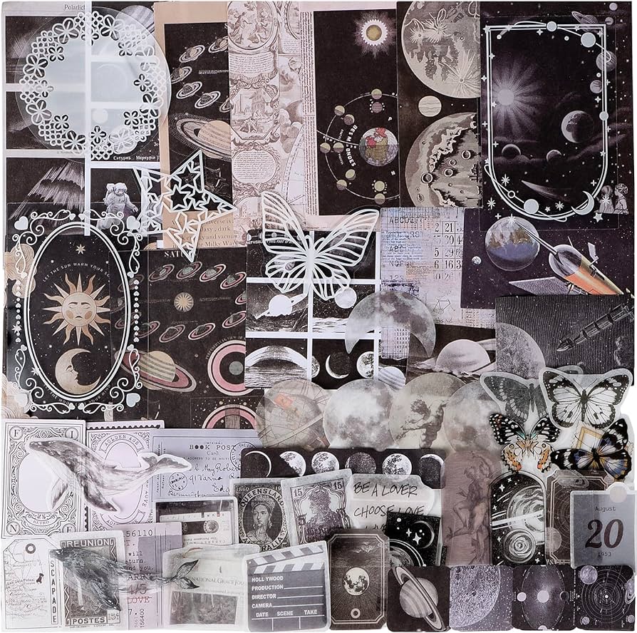Collage, Mond, Sternzeichen, Schwarz-Weiß, Mystisch, Hintergrundbild für iPad und Tablet