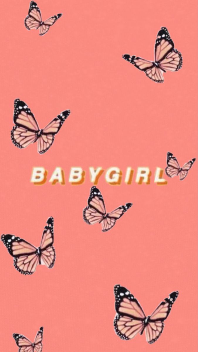 Babygirl, Schmetterlinge, Lachsrosa, Schriftzug, Hochformat, Hintergrundbild fürs Smartphone