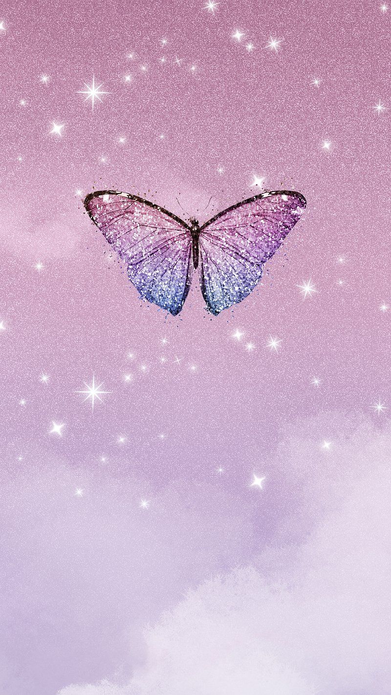 Schmetterling, Sternenhimmel, Rosa Wolken, Lila, HD, Handy-Hintergrund im Hochformat