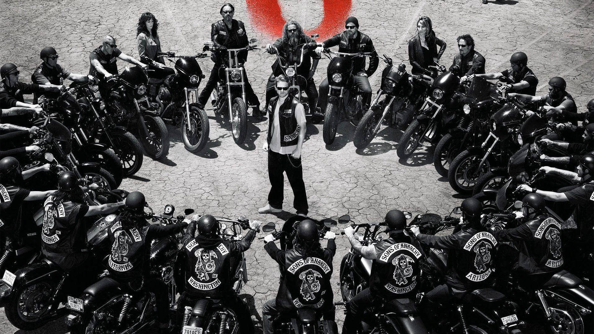 Sons of Anarchy, Motorräder, Biker, Kreis, Vogelperspektive, 1920x1080, PC-Hintergrundbild