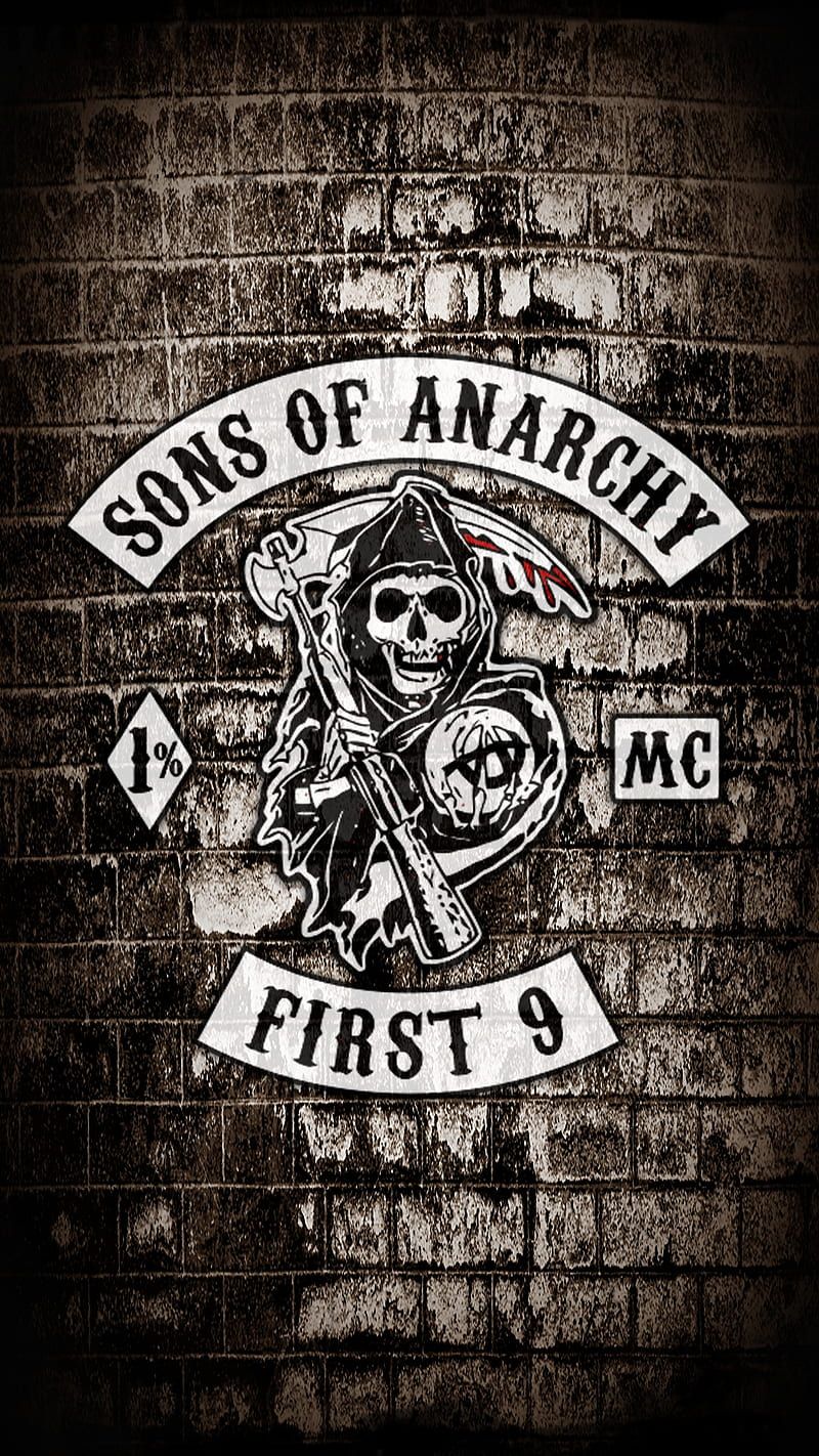 Sons of Anarchy, Reaper-Logo, First 9, Ziegelwand, Aufnäher, Sperrbildschirm fürs iPhone