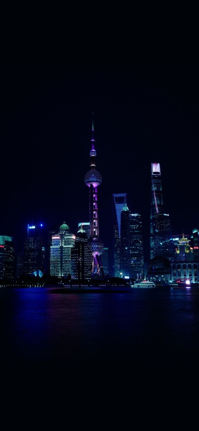 Shanghai, Oriental Pearl Tower, Pudong, Skyline, Nacht, Hochformat, Hintergrundbild fürs Smartphone